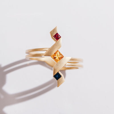 Utopia | Natural Coloured Sapphire Trio 18kt Yellow Gold Ring