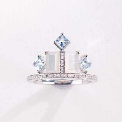 ROYAL | Natural Aquamarine, Mother-of-Pearl & Diamond 18kt White Gold Ring