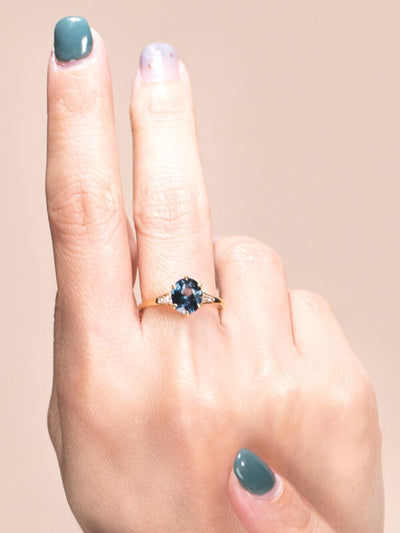 Universe | Natural Metallic Blue Spinel & Diamond 18kt Yellow Gold Ring