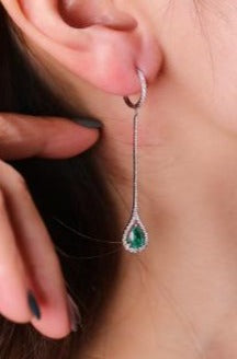 Classic | Natural Emerald & Diamond 18kt White Gold Dangling Earrings