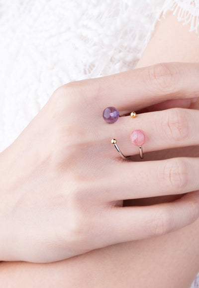 Galaxias | Natural Amethyst 925 Silver 18K Gold Plated Stacking Open Ring