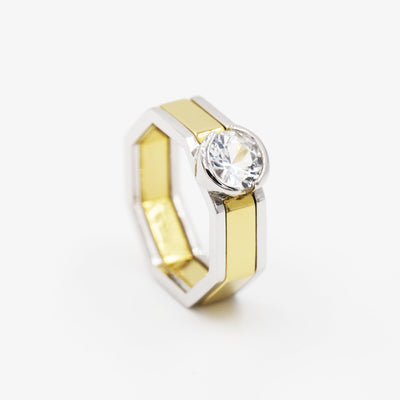 Acropolis | Natural White Sapphire 925 Silver 18K Gold Plated Two-in-one Ring Set