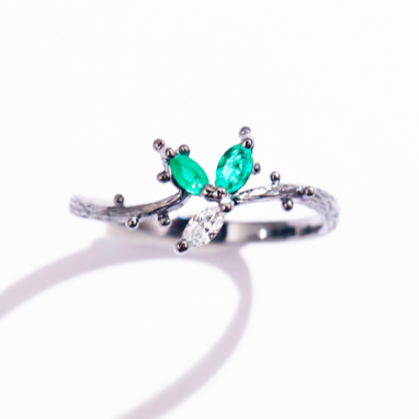 Lush Greenery | Natural Emerald & Diamond 18kt Gold Black Rhodium Ring