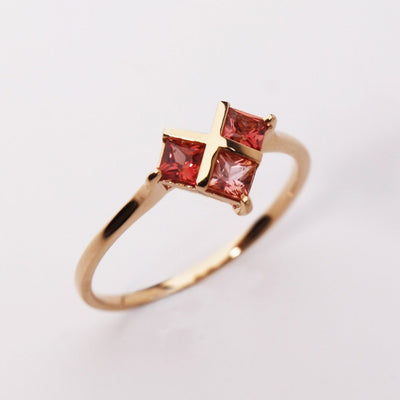 CROSS MY HEART | Natural Ruby & Peach Sapphire 18kt Rose Gold Ring
