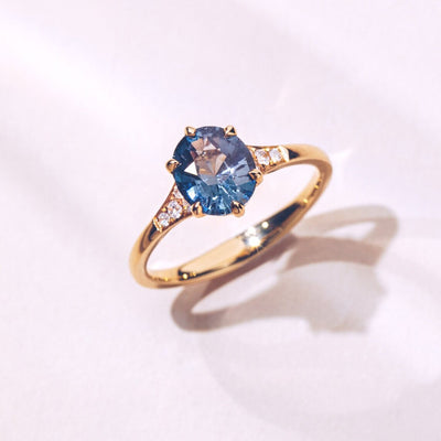 Universe | Natural Metallic Blue Spinel & Diamond 18kt Yellow Gold Ring