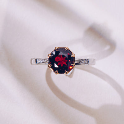 Universe | Natural Garnet & Diamond 18kt White & Rose Gold Ring