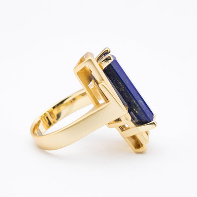 Paradeisos | Natural Lapis Lazuli 925 Silver 18K Gold Plated Ring (Matte)