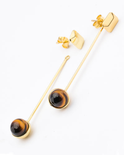 Aurora's Drop | Natural Tiger's Eye 925 Silver 18K Gold Plated Detachable Earrings