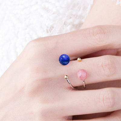 Galaxias | Natural Lapis Lazuli 925 Silver 18K Gold Plated Stacking Open Ring