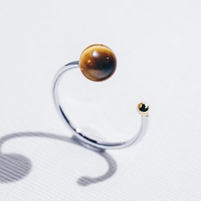 Galaxias | Natural Tiger's Eye 925 Silver 18K Gold Plated Stacking Open Ring