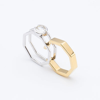Acropolis | Natural White Sapphire 925 Silver 18K Gold Plated Two-in-one Ring Set