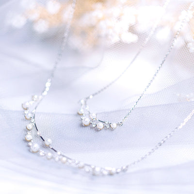DEW | Natural Diamond & Tiny Pearl 18kt Necklace (Large)