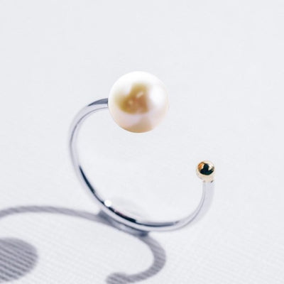 Galaxias | Freshwater Pearl 925 Silver 18K Gold Plated Stacking Open Ring